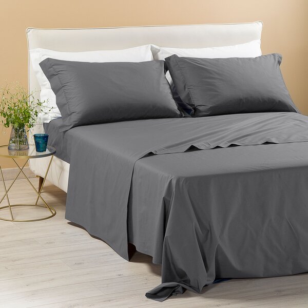 Completo Lenzuola In Percalle Percalle Singolo Dreaming Tinta Unita Grigio Caleffi