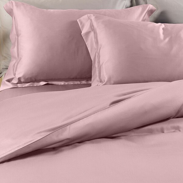 Completo Copripiumino In Raso Di Cotone Raso Matrimoniale Dreaming Tinta Unita Rosa Caleffi