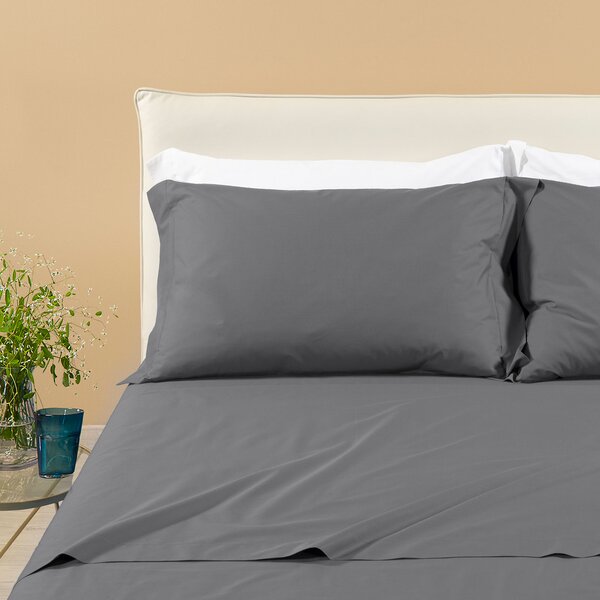 Completo Lenzuola In Percalle Percalle Singolo Dreaming Tinta Unita Grigio Caleffi