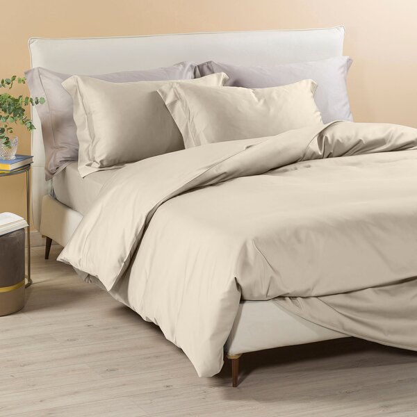 Completo Copripiumino In Raso Di Cotone Raso Matrimoniale Dreaming Tinta Unita Avorio Caleffi