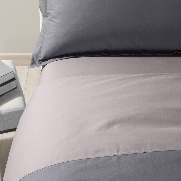 Completo Copripiumino In Cotone Bicolor Singolo Caleffi Tinta Unita Grigio Caleffi