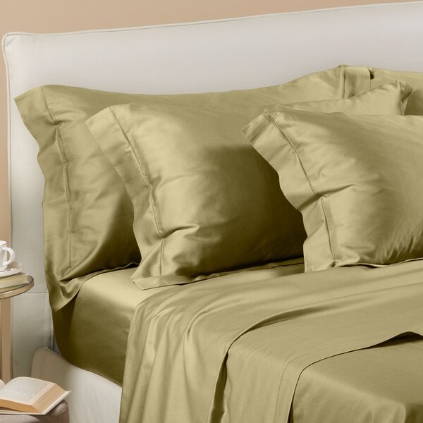 Completo Lenzuola In Raso Di Cotone Raso Matrimoniale Dreaming Tinta Unita Green Caleffi