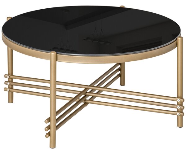HOMCOM Set 2 Tavolini da Salotto Rotondi con Design Impilabile, 4 Ripiani  Inferiori e 4 Ruote, Oro e Rovere