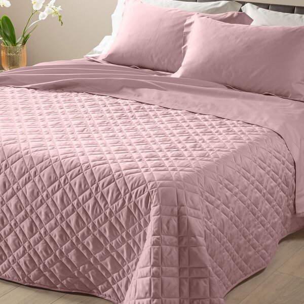 Copriletto Trapuntato In Raso Di Cotone Raso Matrimoniale Dreaming Tinta Unita Rosa Caleffi