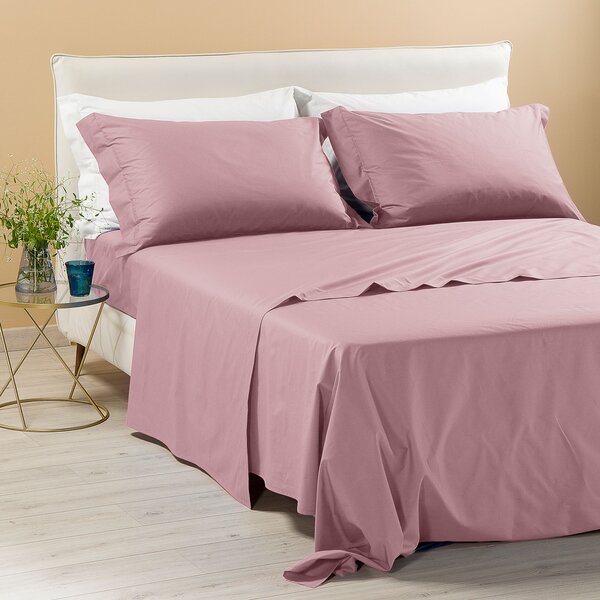 Completo Lenzuola SINGOLO Percalle Tinta Unita ROSA Percalle Caleffi
