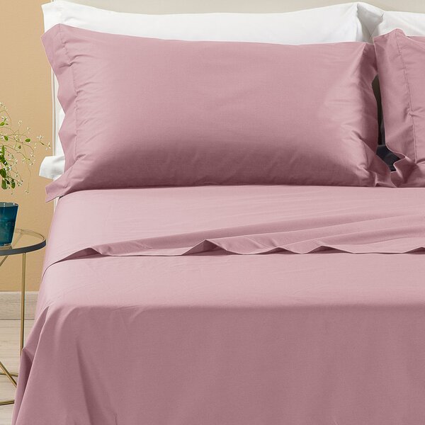 Completo Lenzuola SINGOLO Percalle Tinta Unita ROSA Percalle Caleffi