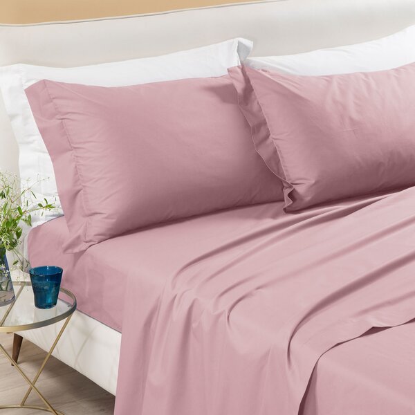 Completo Lenzuola SINGOLO Percalle Tinta Unita ROSA Percalle Caleffi
