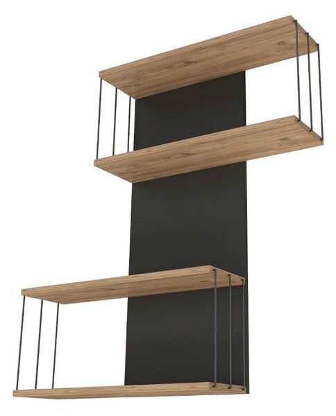 Scaffale a castello in pino decorato in antracite e naturale 65 cm Destan - Kalune Design