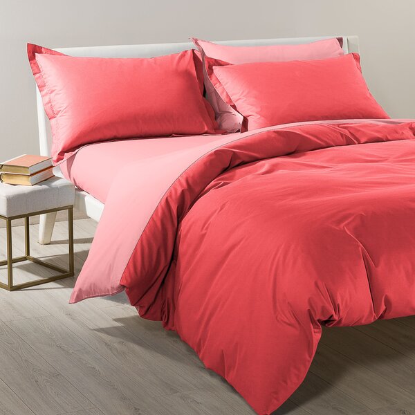 Completo Copripiumino In Cotone Bicolor Singolo Caleffi Tinta Unita Pink Caleffi