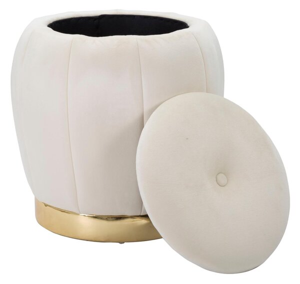Pouf, contenitore apribile in legno PARIS dimensioni 43x43xh 43 cm peso 4,0 kg, rivestimento intessuto imbottito velluto crema