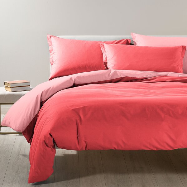 Completo Copripiumino In Cotone Bicolor Singolo Caleffi Tinta Unita Pink Caleffi