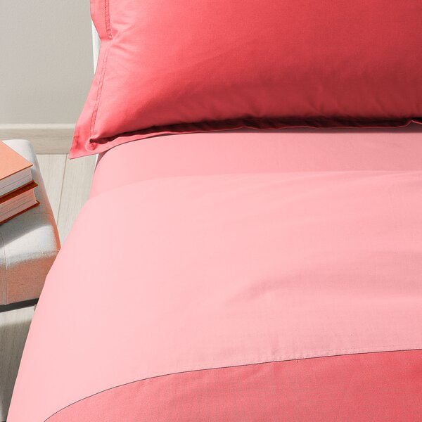 Completo Copripiumino In Cotone Bicolor Singolo Caleffi Tinta Unita Pink Caleffi