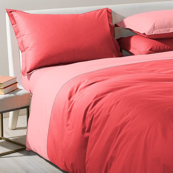 Completo Copripiumino In Cotone Bicolor Singolo Caleffi Tinta Unita Pink Caleffi