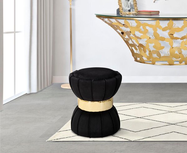 Sgabello rotondo imbottito in velluto sintetico, FLOWER BLACK dimensioni � 40x44 cm peso 4,7 kg, forma di clessidra nero