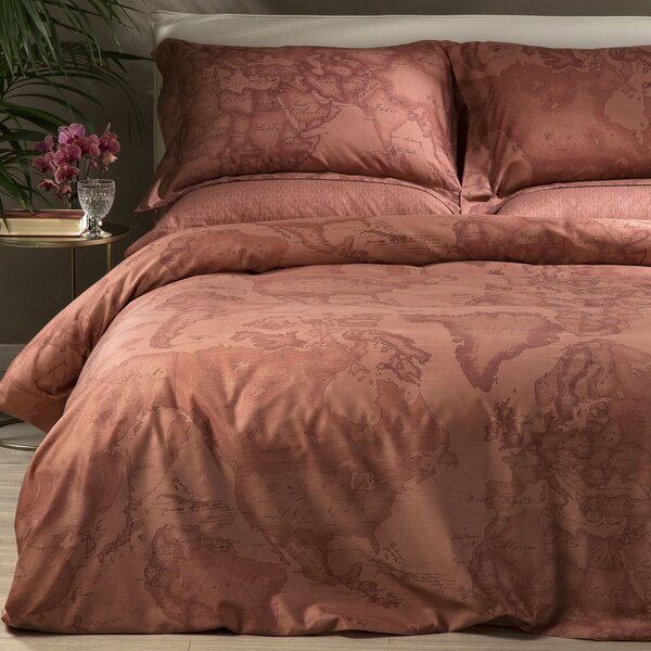 Completo Copripiumino In Raso Di Cotone Geo Terracotta Matrimoniale Alviero Martini 1A Classe Geo Caleffi