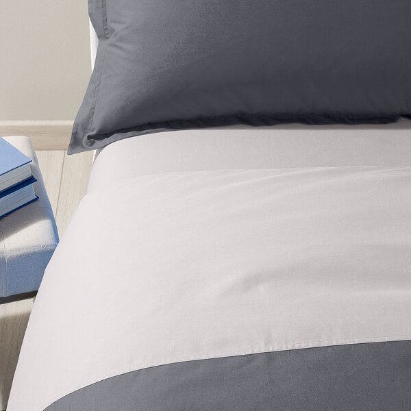 Completo Copripiumino In Cotone Bicolor Singolo Caleffi Tinta Unita Antracite Caleffi