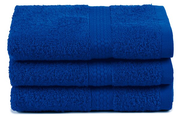 Asciugamano Ospite In Cotone Minorca 3 Pezzi Spugnissima Tinta Unita Blu Caleffi