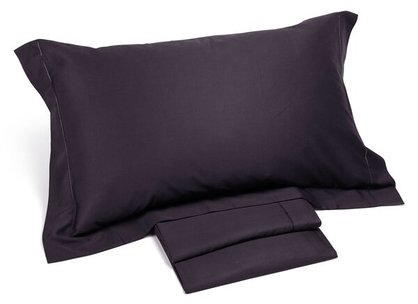 Completo Lenzuola In Raso Di Cotone Raso Matrimoniale Dreaming Tinta Unita Black Caleffi