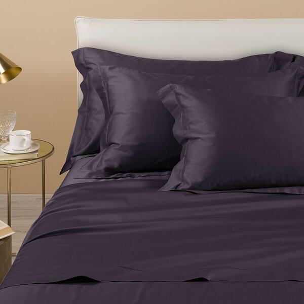 Completo Lenzuola In Raso Di Cotone Raso Matrimoniale Dreaming Tinta Unita Black Caleffi