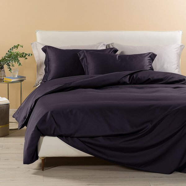 Completo Copripiumino In Raso Di Cotone Raso Matrimoniale Dreaming Tinta Unita Black Caleffi