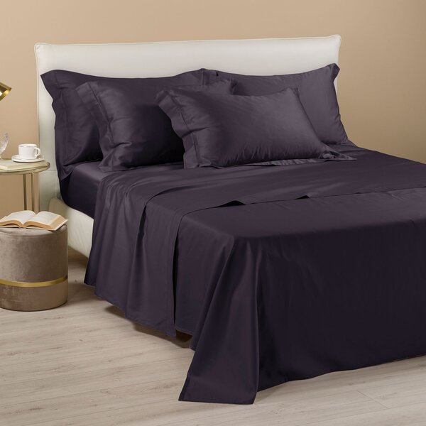 Completo Lenzuola In Raso Di Cotone Raso Matrimoniale Dreaming Tinta Unita Black Caleffi