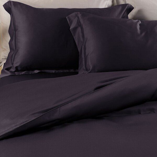 Completo Copripiumino In Raso Di Cotone Raso Matrimoniale Dreaming Tinta Unita Black Caleffi