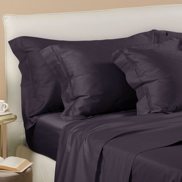 Completo Lenzuola In Raso Di Cotone Raso Matrimoniale Dreaming Tinta Unita Black Caleffi