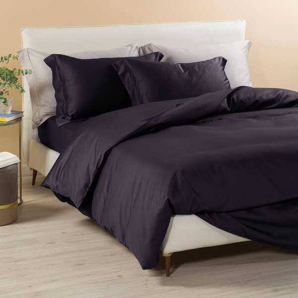 Completo Copripiumino In Raso Di Cotone Raso Matrimoniale Dreaming Tinta Unita Black Caleffi