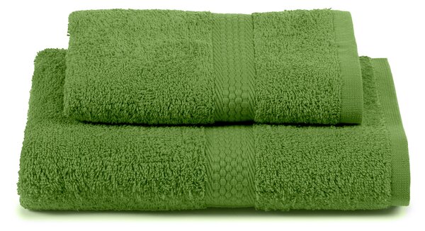 Asciugamano Con Ospite In Cotone Minorca Standard Spugnissima Tinta Unita Verde Caleffi