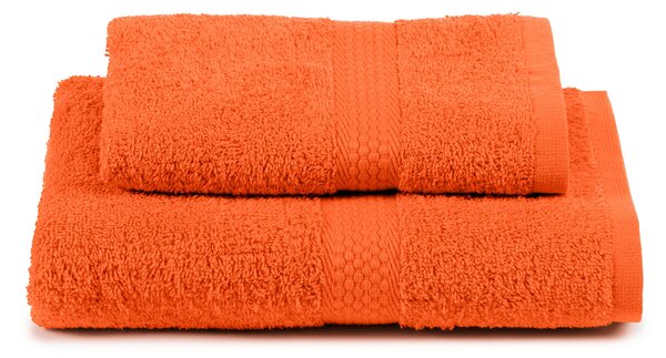 Asciugamano Con Ospite In Cotone Minorca Standard Spugnissima Tinta Unita Arancio Caleffi