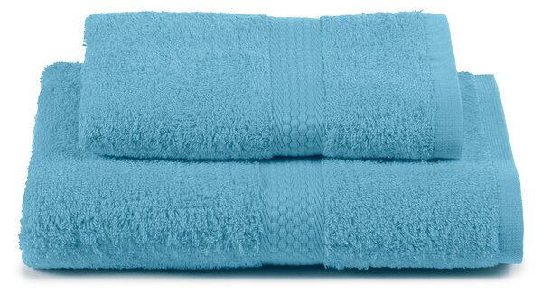 Asciugamano Con Ospite In Cotone Minorca Standard Spugnissima Tinta Unita Azzurro Caleffi