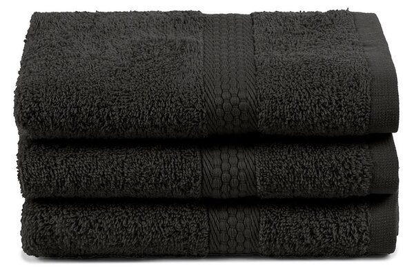 Asciugamano Ospite In Cotone Minorca 3 Pezzi Spugnissima Tinta Unita Nero Caleffi