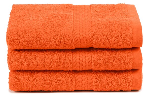 Asciugamano Ospite In Cotone Minorca 3 Pezzi Spugnissima Tinta Unita Arancio Caleffi