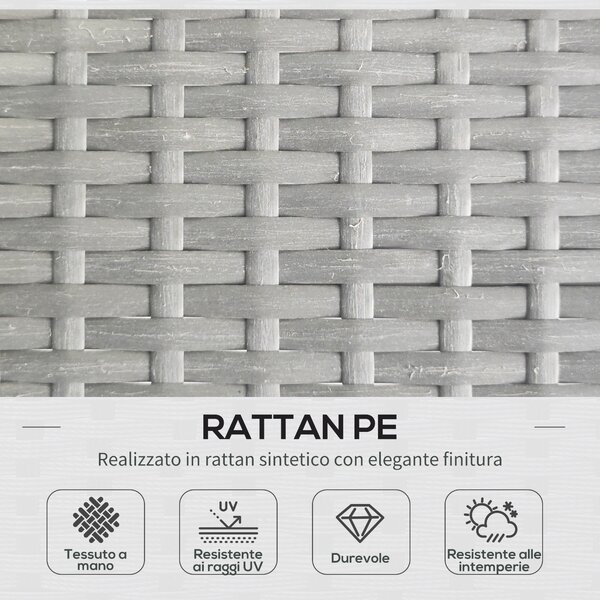 Outsunny Set da Giardino in Rattan PE Stile Boho, Divano 2 Posti con Chaise Longue e Tavolino, Grigio Chiaro