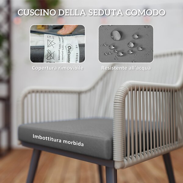 Outsunny Set da Giardino 5 Pezzi in Rattan e Acciaio con 4 Sedie da Esterno e Tavolo Rotondo con Foro, Marrone e Grigio