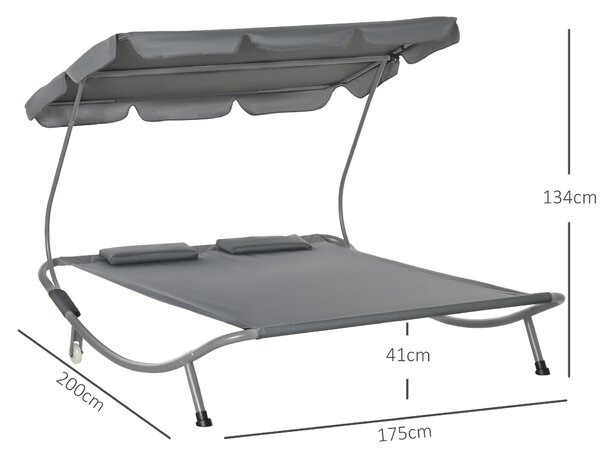 Outsunny Lettino Matrimoniale 2 Posti Prendisole Parasole Regolabile Esterno e Giardino 200x170x134cm Grigio|Aosom