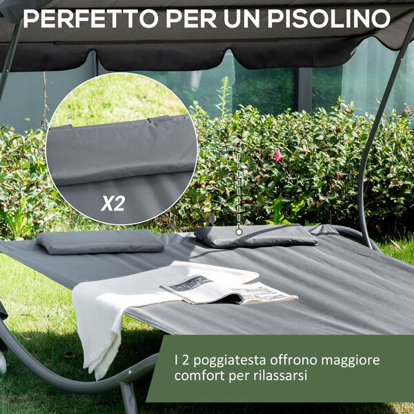 Outsunny Lettino Matrimoniale 2 Posti Prendisole Parasole Regolabile Esterno e Giardino 200x170x134cm Grigio|Aosom
