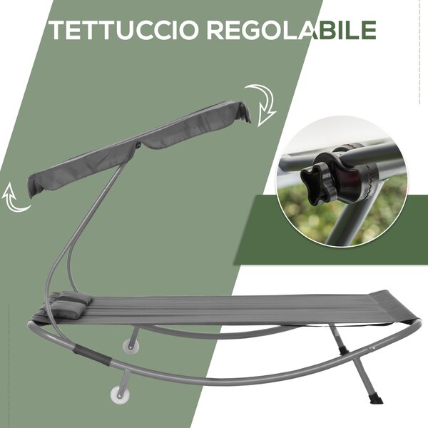 Outsunny Lettino Matrimoniale 2 Posti Prendisole Parasole Regolabile Esterno e Giardino 200x170x134cm Grigio|Aosom