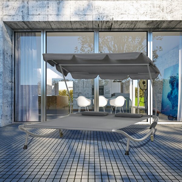 Outsunny Lettino Matrimoniale 2 Posti Prendisole Parasole Regolabile Esterno e Giardino 200x170x134cm Grigio|Aosom