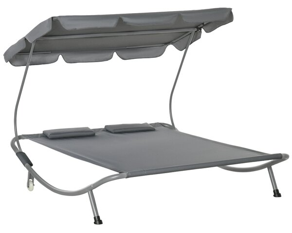 Outsunny Lettino Matrimoniale 2 Posti Prendisole Parasole Regolabile Esterno e Giardino 200x170x134cm Grigio|Aosom