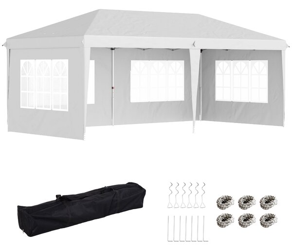 Outsunny Gazebo da esterno bianco con Finestre Regolabile in Altezza e tende Removibili 585x295x270 cm|Aosom