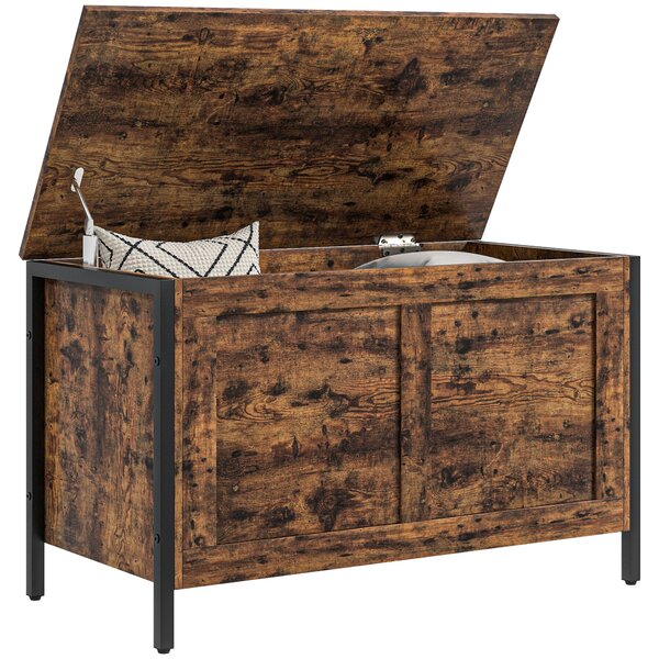 HOMCOM Cassapanca in Legno da 95L Stile Industriale con Coperchio e Cerniera di Sicurezza, 80x40x49cm, Marrone