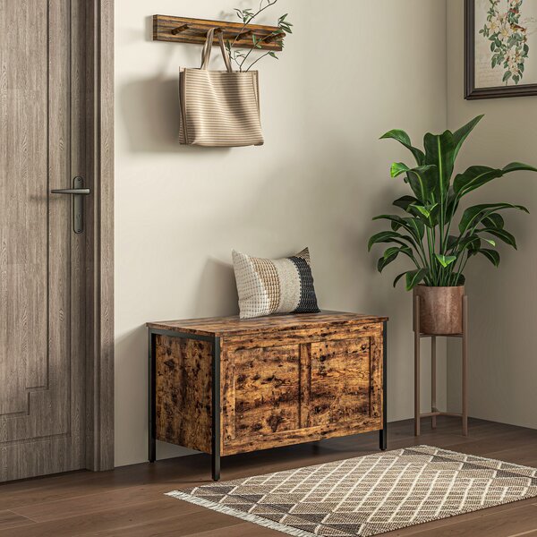 HOMCOM Cassapanca in Legno da 95L Stile Industriale con Coperchio e Cerniera di Sicurezza, 80x40x49cm, Marrone