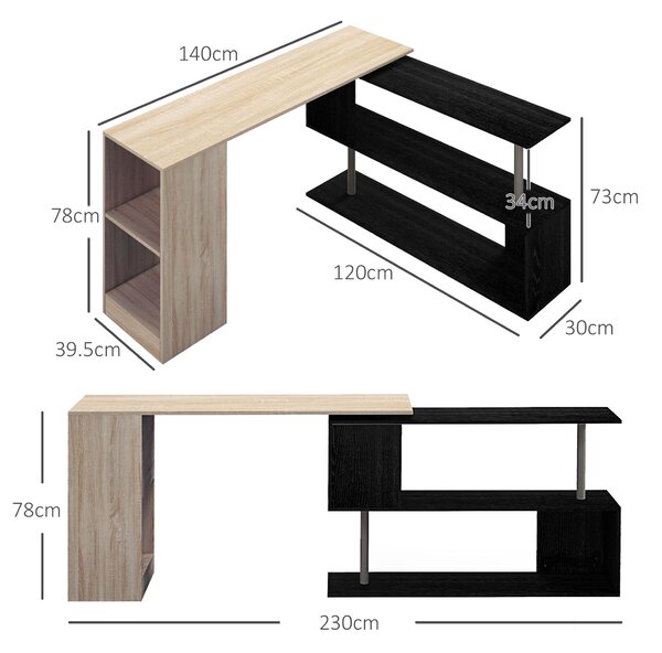 HOMCOM Scrivania Angolare Salvaspazio con Ripiano a S, in Legno, 140x120x78 cm, color Legno