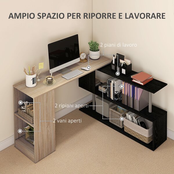 HOMCOM Scrivania Angolare Salvaspazio con Ripiano a S, in Legno, 140x120x78 cm, color Legno