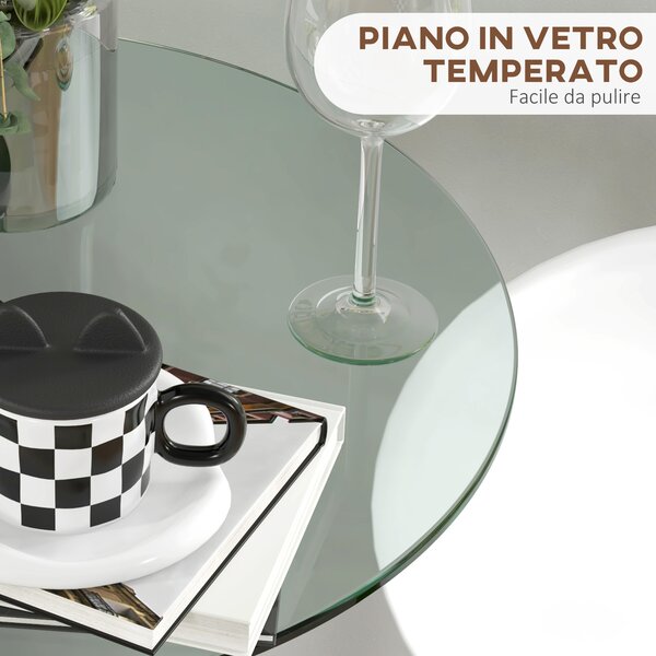 HOMCOM Tavolo Alto da Bar Moderno Rotondo con Base in Acciaio e Piano in Vetro, Ø70x102cm, Trasparente