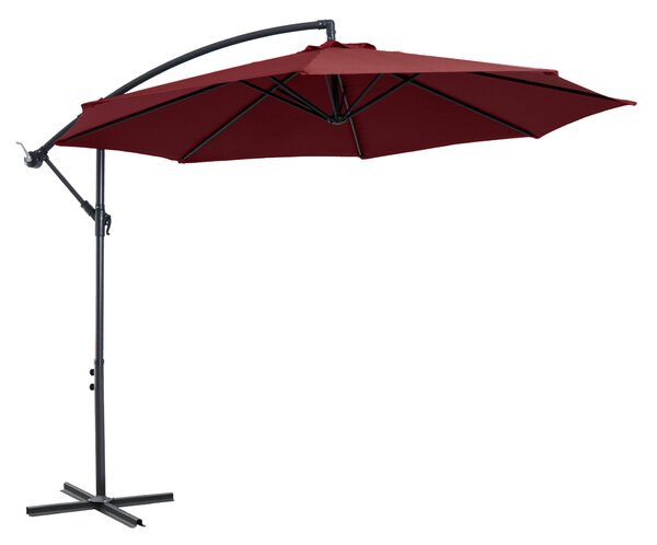 Outsunny Ombrellone da Esterni Rosso Scuro, Struttura Acciaio, Poliestere Impermeabile Anti-UV, Φ300x250cm, Comfort e Durabilità|Aosom