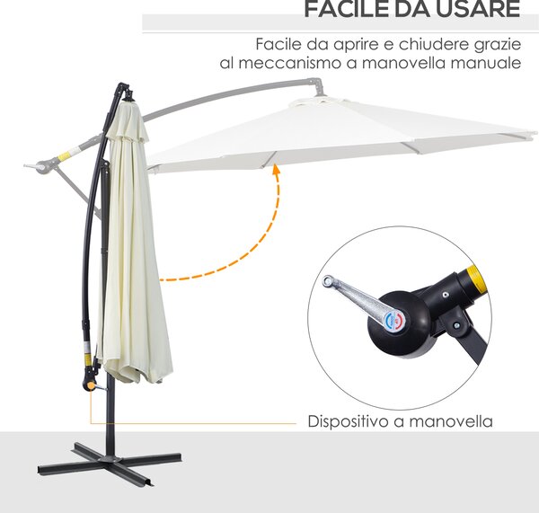 Outsunny Ombrellone da Esterni Struttura in Acciaio e Poliestere Impermeabile Anti-UV Φ300x250cm Crema|Aosom