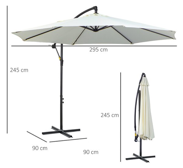 Outsunny Ombrellone da Esterni Struttura in Acciaio e Poliestere Impermeabile Anti-UV Φ300x250cm Crema|Aosom