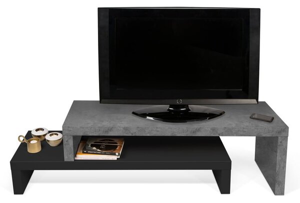 Tavolo TV doppio nero con decoro in cemento , 125 x 40 cm Cliff - TemaHome